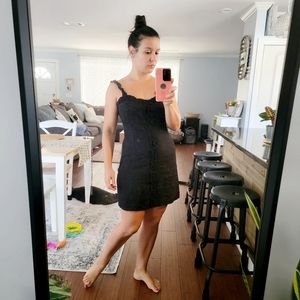 NWOT Forever 21 Size M Black Mini Linen Strappy Dress Ruffles